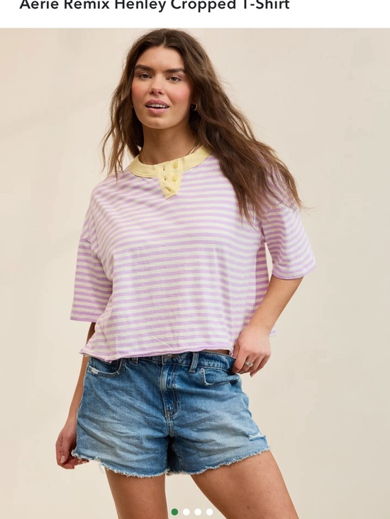 Aerie Remix Henley Cropped T-Shirt Lavender Yellow